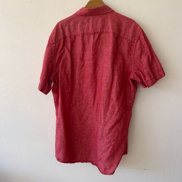 Banana Republic Standard Fit Shirt Mens Medium Red Linen Blend Button Front - Picture 5 of 5